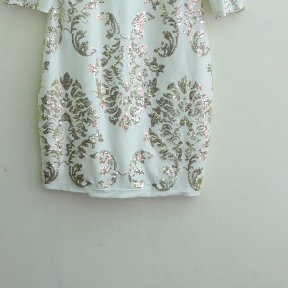 White and Gold Sequence Bodycon Dress - Picture 4 of 4